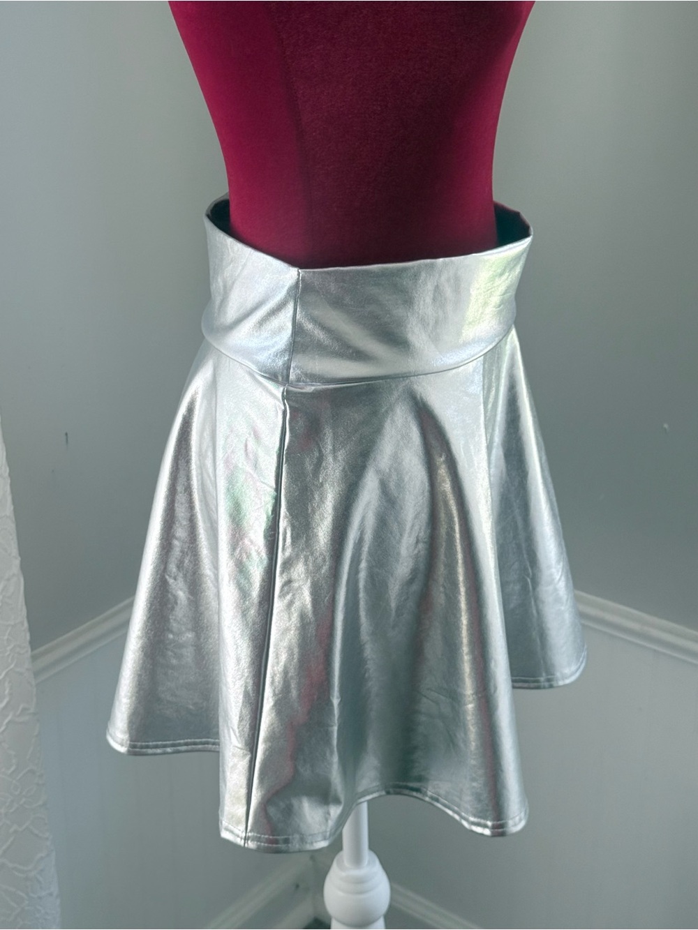 Metallic Silver A-Line Skirt - Silver - Picture 3 of 7